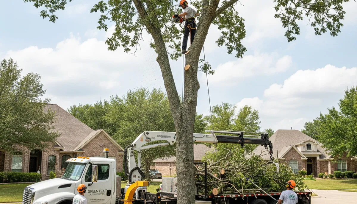 Arborist trimming palm tree in Sarasota, FL for Chop Chop Tree professional tree care service